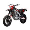A picture of a flamenco red hype-r motorcycle 450m with white and black details facing front diagonally left