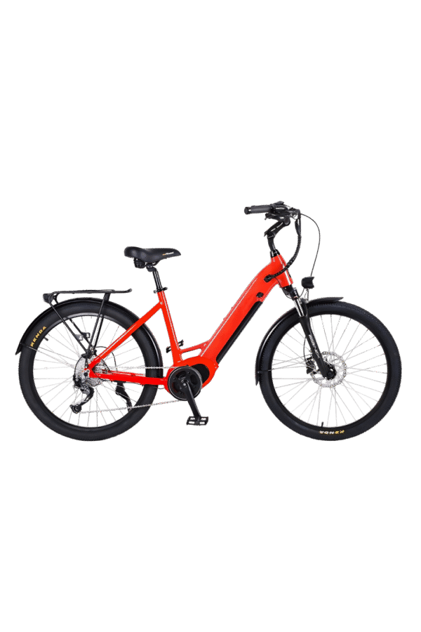 A picture of a red coloured CX3 E-Bike facing front right