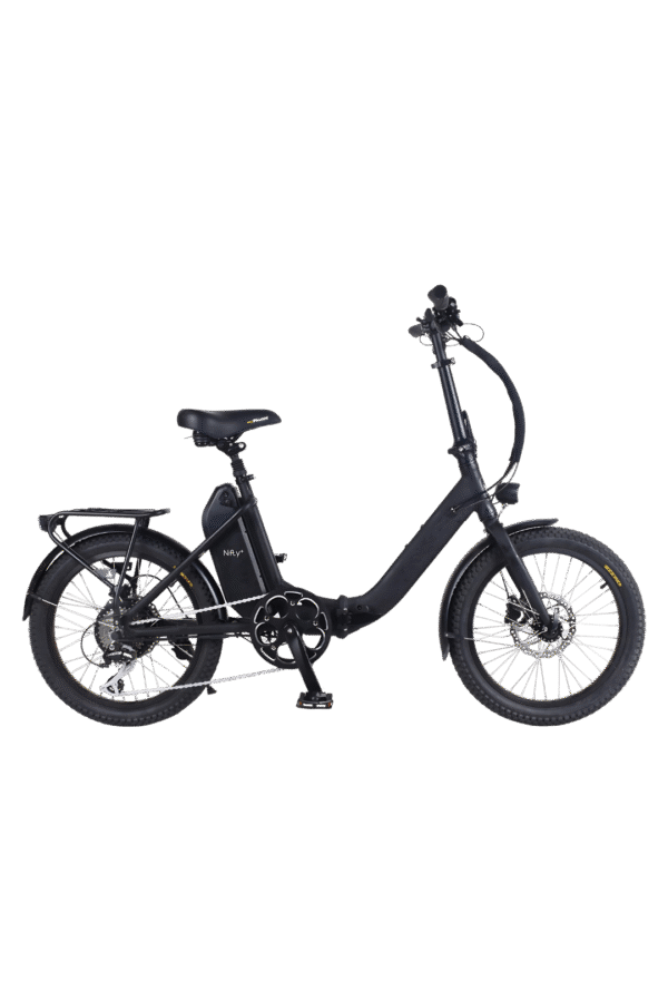 A picture of a black coloured SIGMA FF3 Foldable E-Bike standing sideways facing right