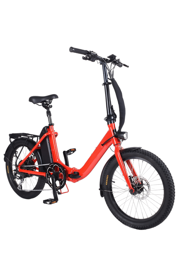 A picture of a red coloured SIGMA FF3 Foldable E-Bike facing front right diagonally